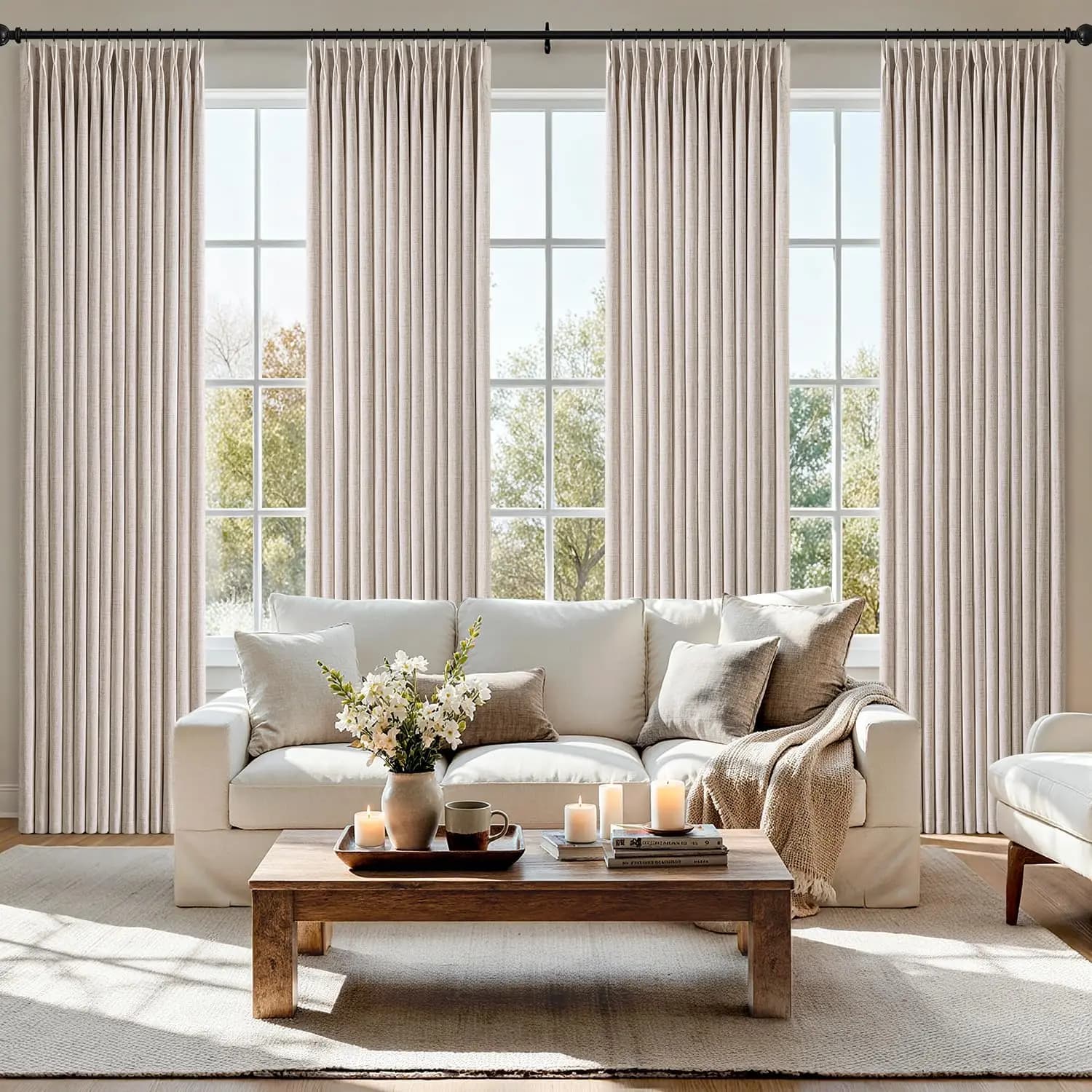 Linen Curtains with Pieghe a Pizzico, 96 Pollici, Set of 4 Pannelli con Linguette Posteriori, Semitrasparenti e Filtranti la Luce per Soggiorno e Camera di Letto