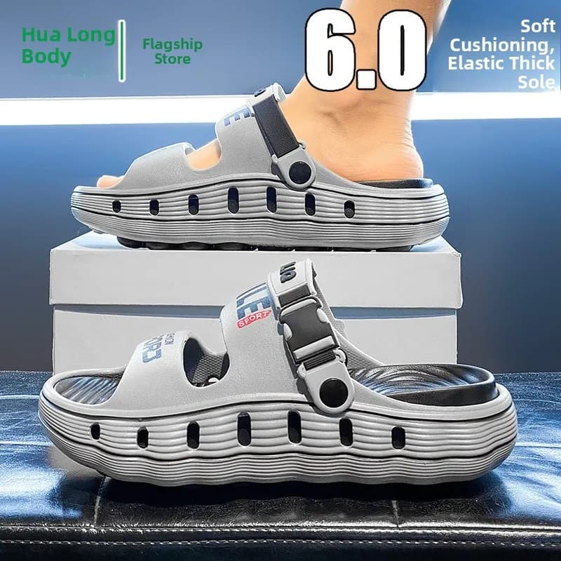 Men's Summer Outdoor Anti-Slip Thick Bottom Heightening Slippers Beach Sandals Large Size Sports Casual EVA Flat Sandals