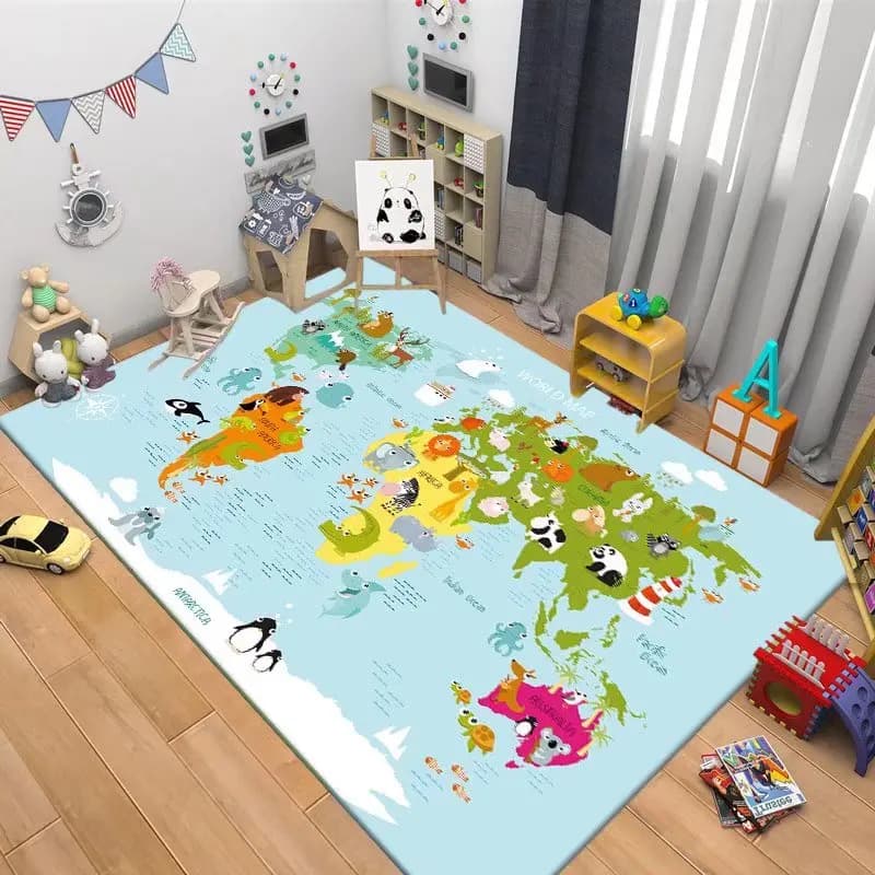 Children's Navigation Map Pattern Carpet Baby Game Crawling Rugs for Living Room Children's Room Decorative Anti Slip Floor Mats