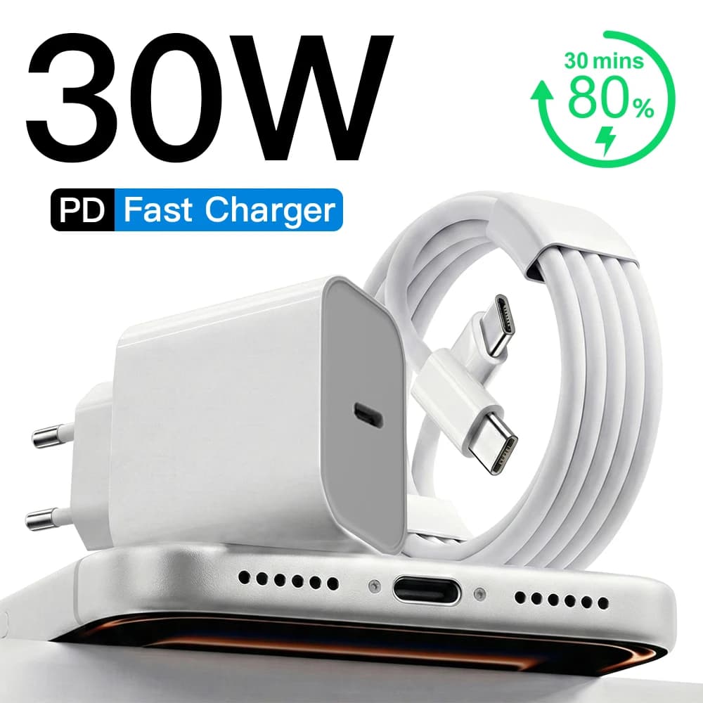 Caricabatterie Rapido PD 30W per iPhone 12 13 14 15 16 17 Pro Max Plus, Cavo di Ricarica Veloce USB C a Lightning, Adattatore di Alimentazione Tipo C a C