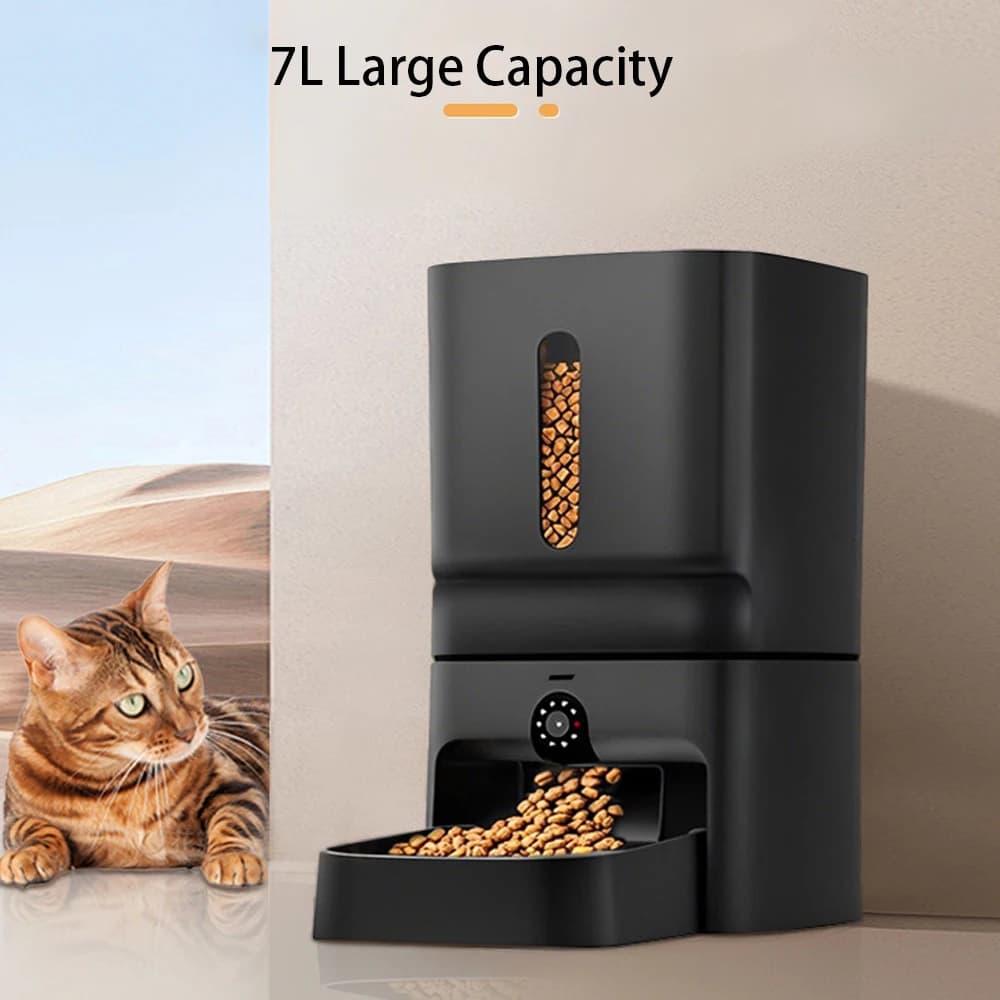 7L Fotocamera Alimentatore per animali domestici Temporizzazione Alimentatore automatico intelligente per gatti Cani WIFI APP Video Distributore video intelligente per alimenti secchi Ciotola per cani