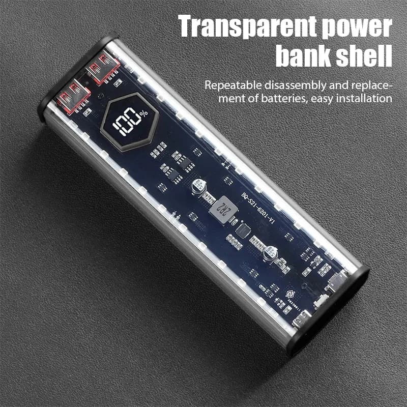 4*21700 Custodia per banca di potere fai da te PD22.5W Custodia per powerbank 21700 Schermo LED Custodia per batteria trasparente Shell per Huawei Xiaomi Sumsung