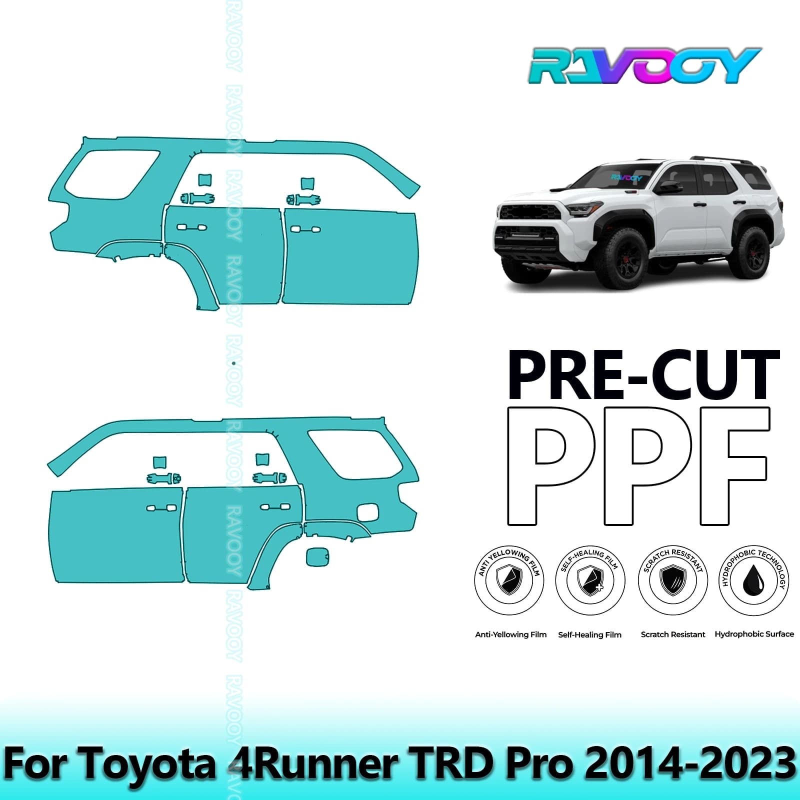 For Toyota 4Runner TRD Pro 2014-2023 8.5mil Transparent Pre-Cut PPF Door and Pillar A/B Kit TPU Paint Protection Film Set