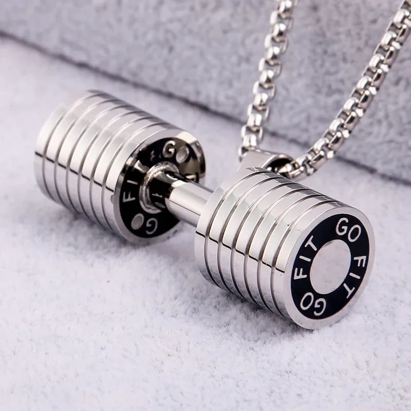 Men's Necklace with Fitness Handlebars, Chain with Stainless Steel Pendant