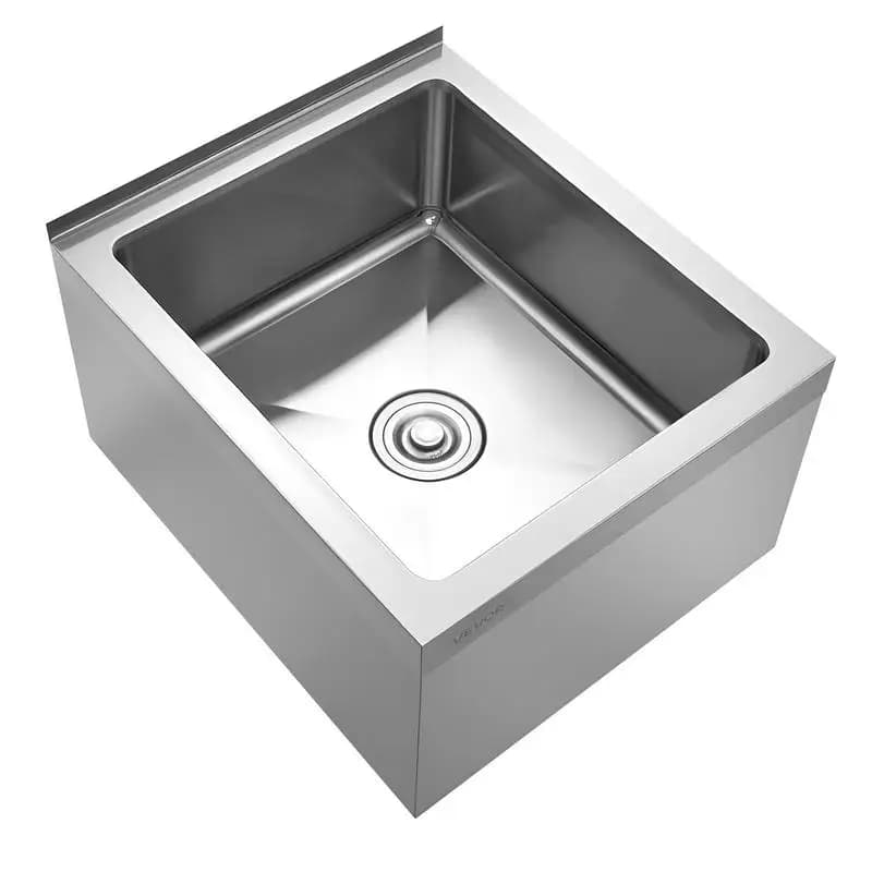 Lavandino per lavapavimenti in acciaio inossidabile, 22 x 19 x 12 pollici, acciaio inossidabile 304, con paraschizzi, filtro 3 in 1 e staffa per montaggio a parete, scanalatura a forma di X per un drenaggio rapido, per balcone e bagno