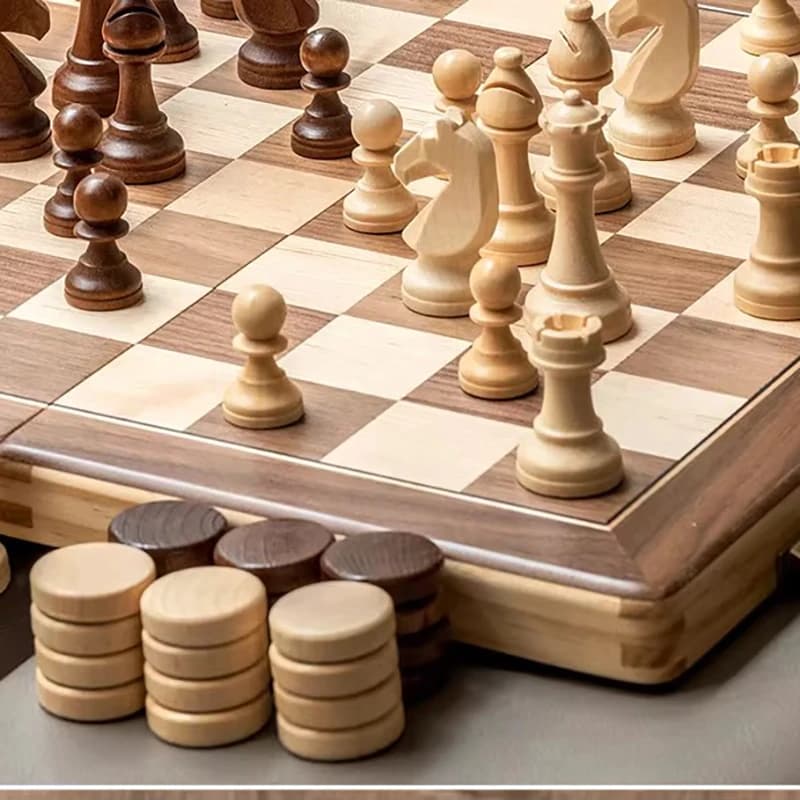 2 in 1 Set di scacchi e dama in legno gioco di scacchi di lusso squisit Chessmen scacchiera pieghevole in legno gioco da tavolo per famiglie
