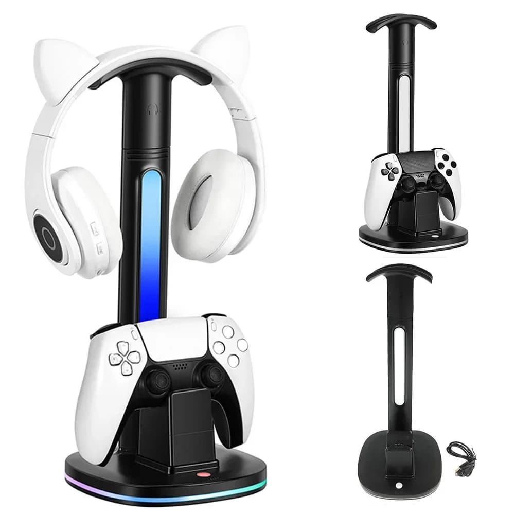 Per Controller PS5 stazione di ricarica con supporto per cuffie maniglia di gioco Base per caricabatterie RGB Light Headset Display Holder per Sony PS5