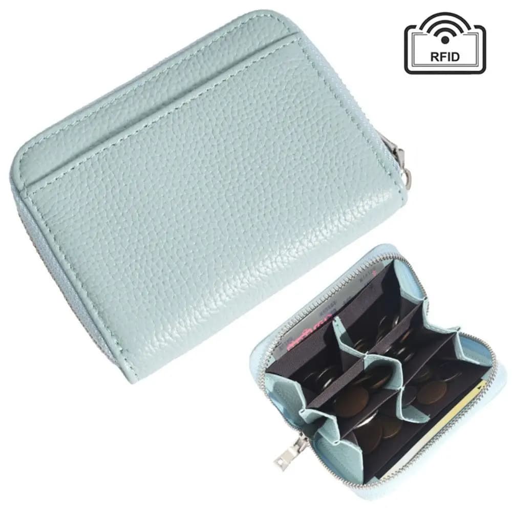 Fashion RFID Blocking Women's Card Bag Genuine Leather Zipper Pocket Woman Short Wallet Large Capacity Luxury Coin Purse Gift