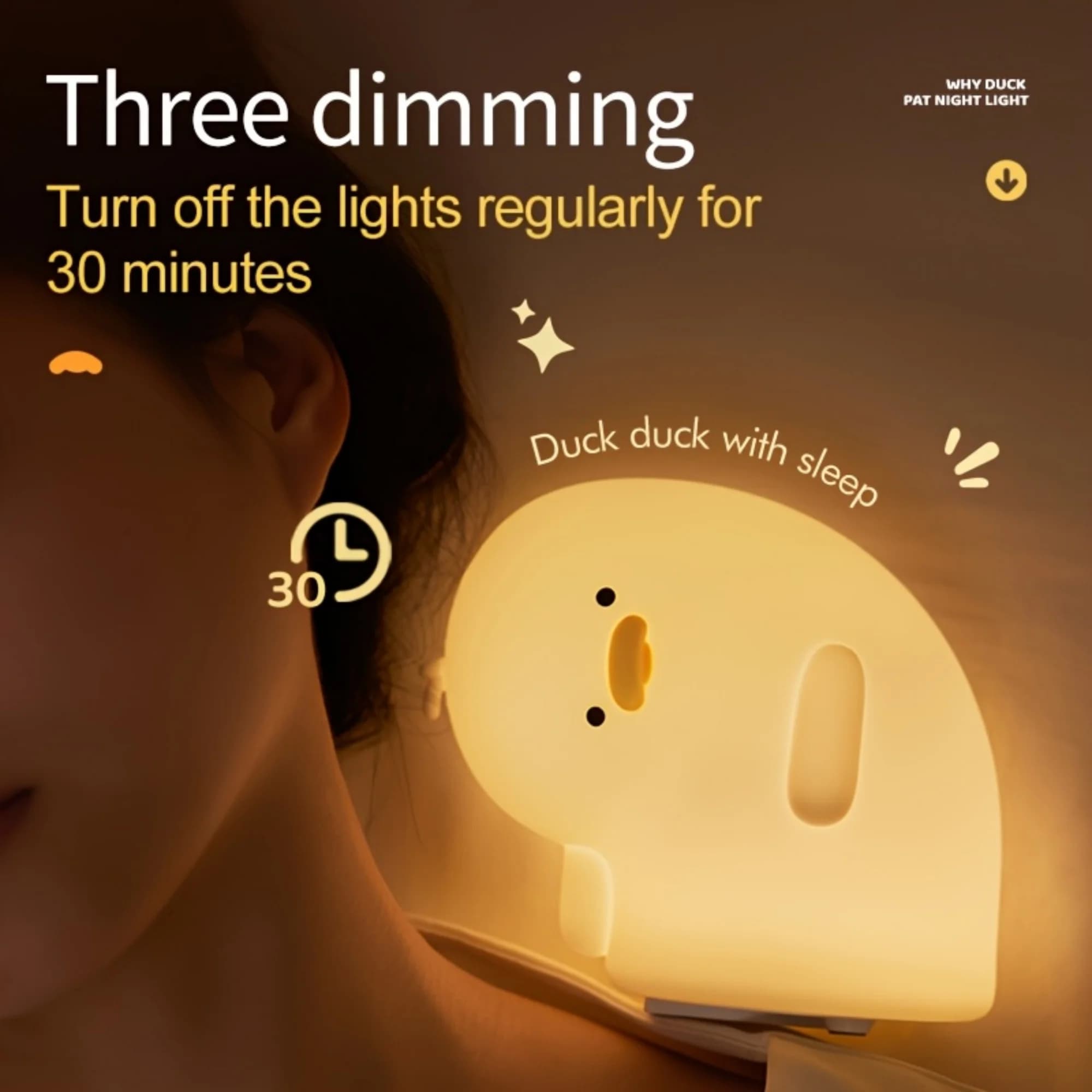 Luce notturna in silicone CharmingDuck temporizzata con cavo dati USB Lampada da comodino Lettura da tavolo Vacanze e regali di compleanno
