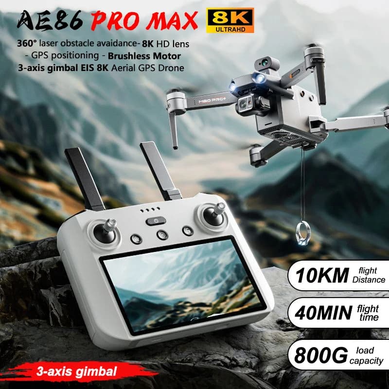 Drone professionale AE86 PRO Max con fotocamera HD 8K Gimbal a 3 assi Fotografia aerea Evitamento ostacoli FPV GPS Dron RC Quadcopter