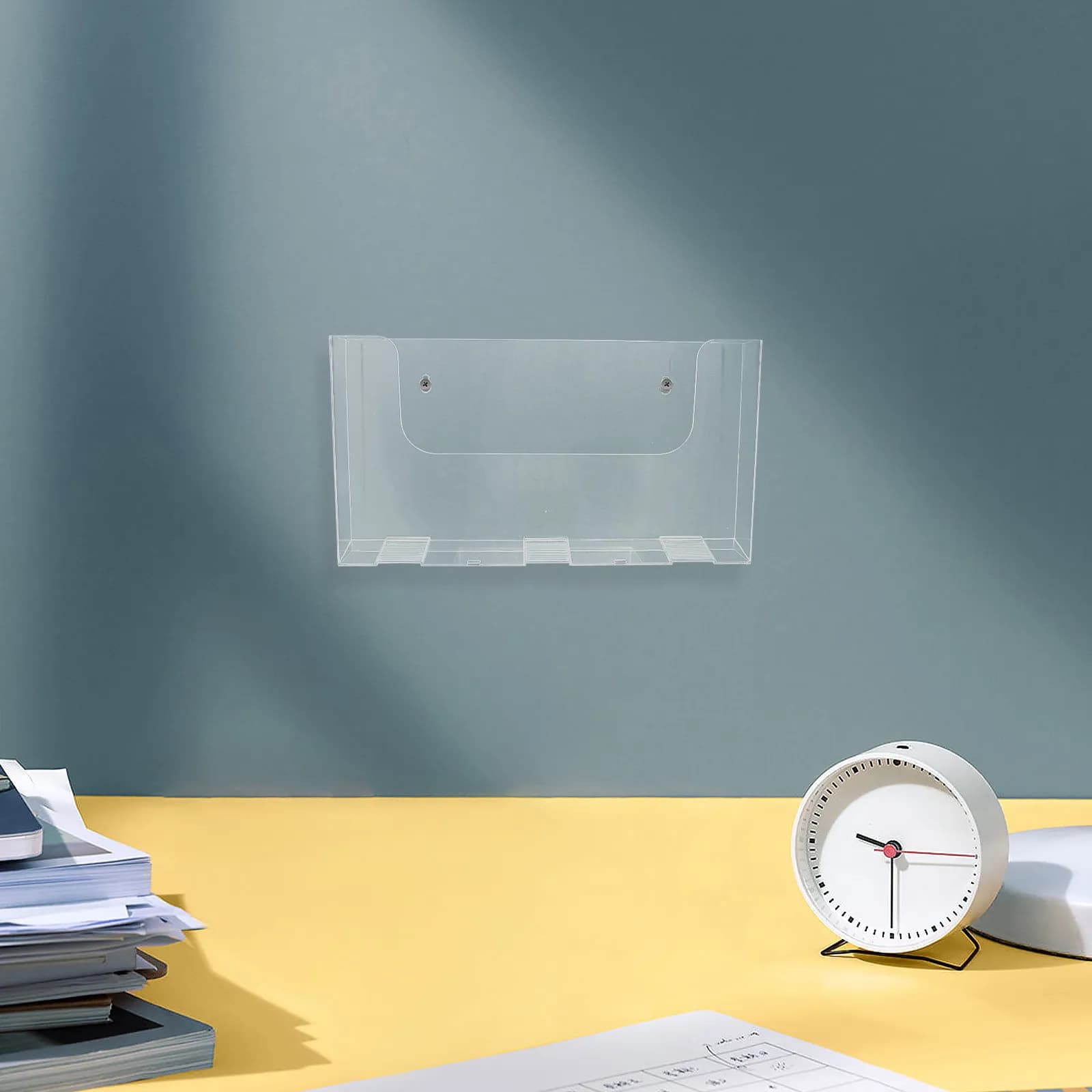 2Pcs Wall File Holder Acrylic Transparent Wall Mounted Document Organizer Large Capacity Magazine Rack Shelf Office Paper