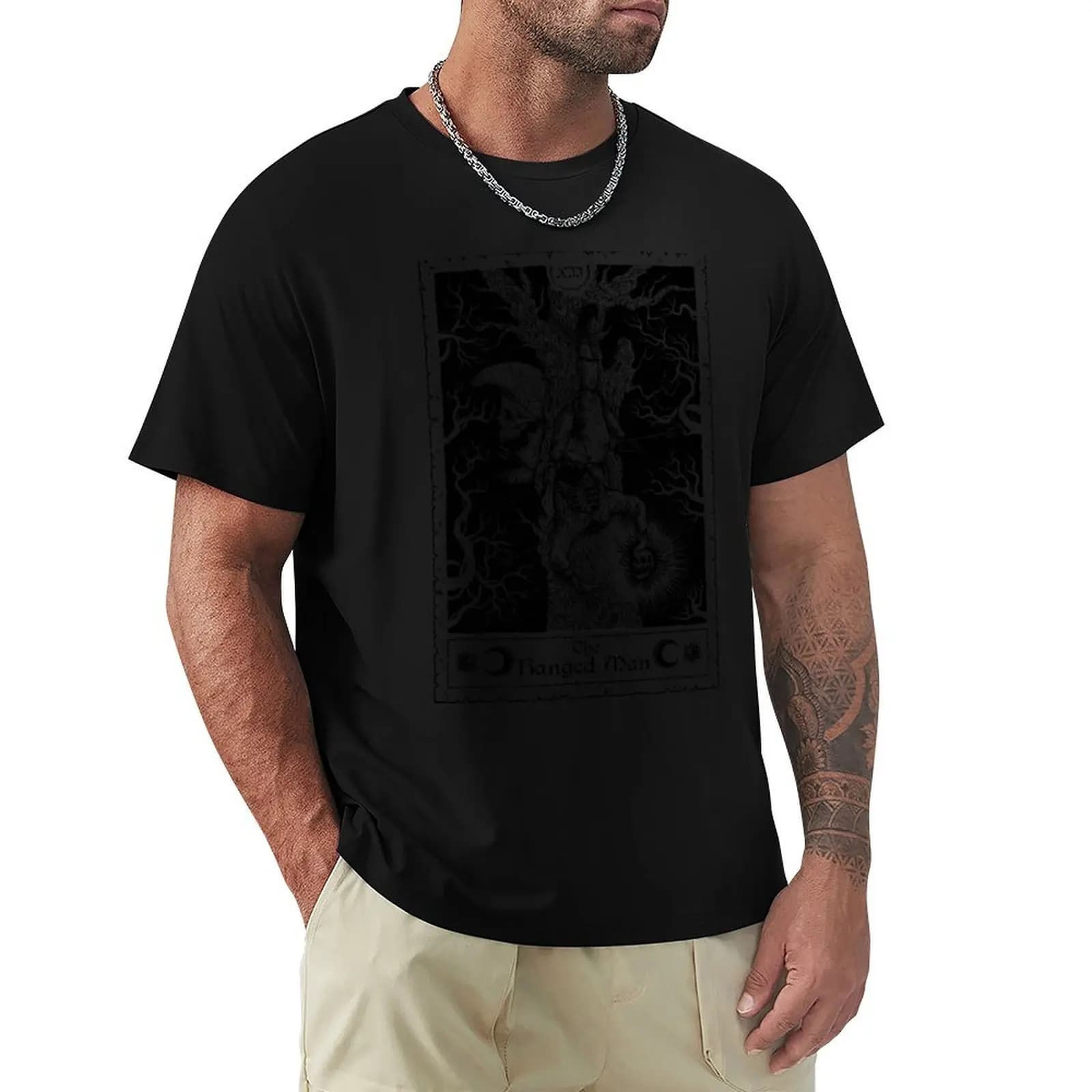 The Hanged Man - Forbidden Grimoire Tarot Card T-Shirt Large Size Casual Tee Shirt