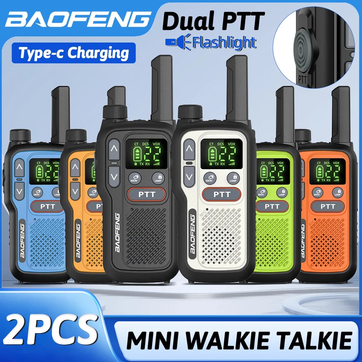 2PCS Baofeng BF-T18 Mini Walkie Talkie Dual PTT A Lungo Raggio PMR FRS NOAA VOX FM Radio Bidirezionale Tipo-C Caricatore Per Il Viaggio di Campeggio
