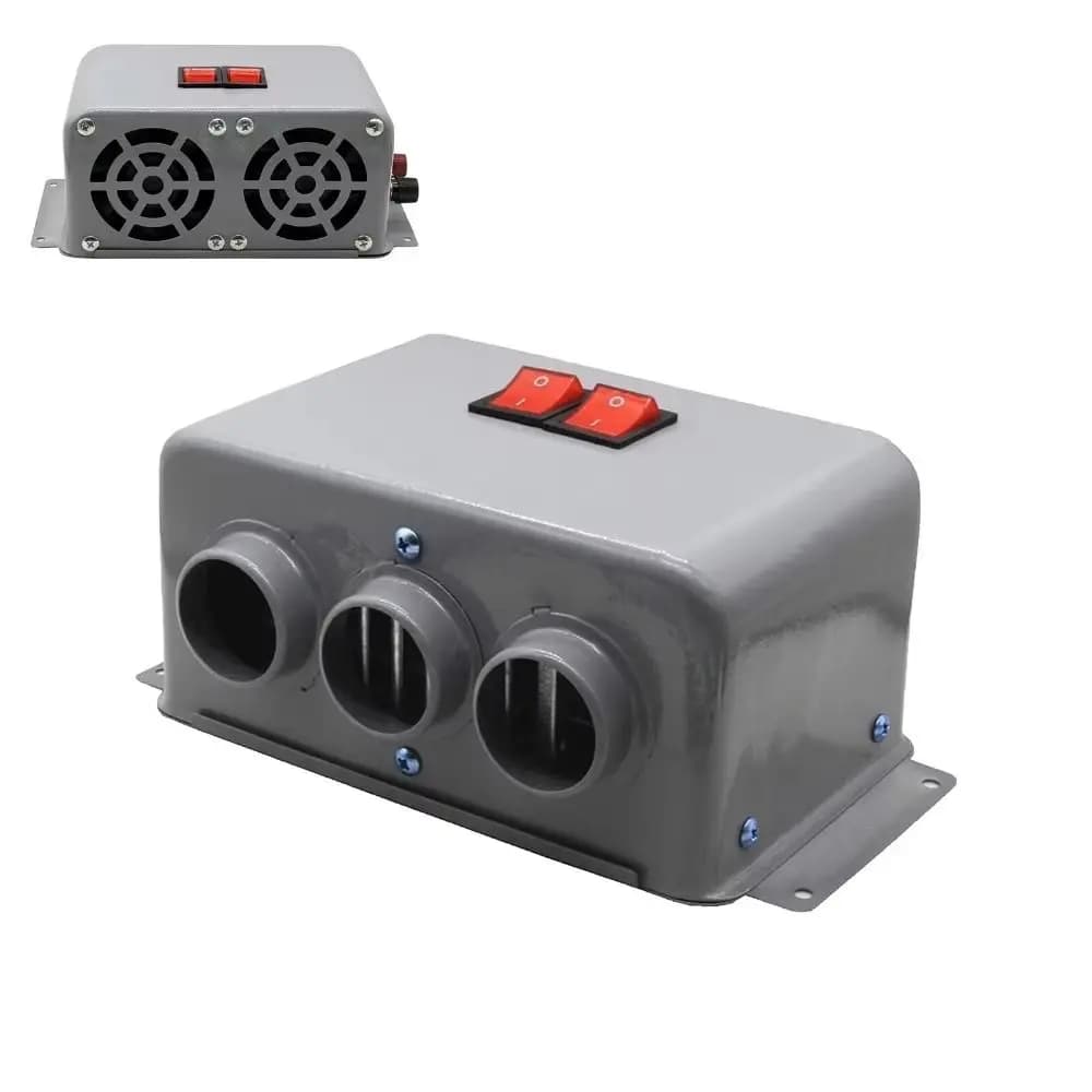 Riscaldatore per auto 12V/24V 600W‐800W Ventilatore riscaldatore elettrico a 3 fori Sbrinatore portatile antiappannamento a basso rumore per camion per auto alloggiamento