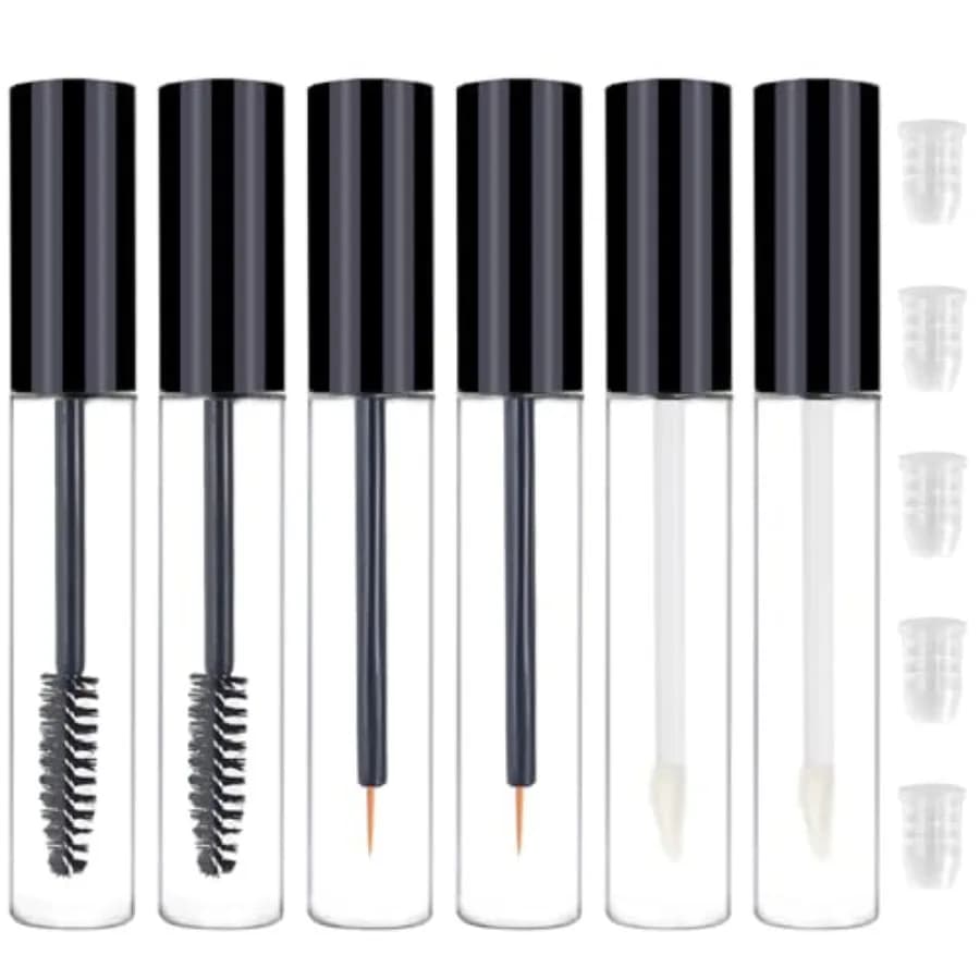 6PCS 10ml Empty Mascara Tubes, Empty Eyeliner Tube and Empty Lip Gloss Tubes, with Rubber Inserts - Ideal for DIY CosmeticsTrav