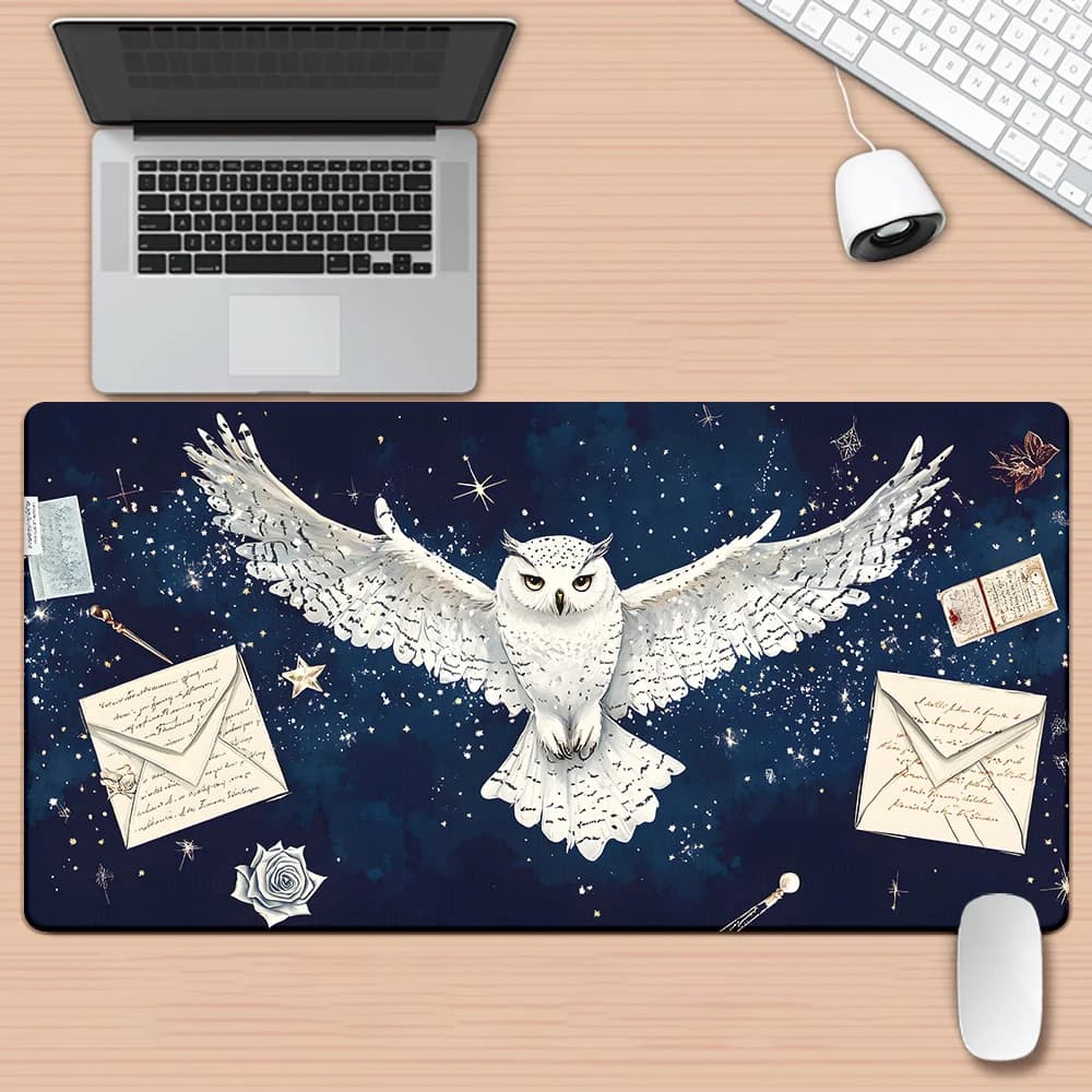 Tappetino da scrivania Magic Owl Flying Night Sky, grande tappetino per mouse da gioco in gomma antiscivolo per PC e ufficio