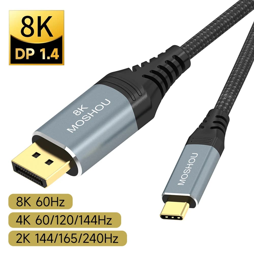 Cavo da USB C a DisplayPort 1.4 MOSHOU 8K @ 60Hz 4K @ 144Hz cavo da tipo C a DP cavo Thunderbolt 3 per visualizzare il cavo della porta per MacBook Pro