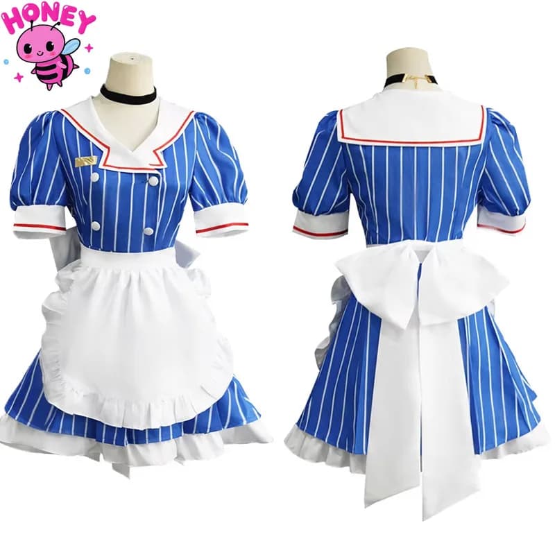 Costumi Cosplay Anime Mesmerizer Uniforme da donna Abito da cameriera a righe Cappello Grembiule Abito da festa di carnevale di Natale di Halloween