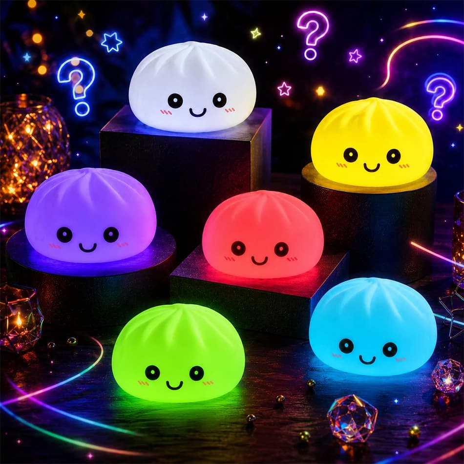 Nuovo Bun Squishy LED, Pallina Antistress Luminosa, Bun Realistico che Sputa Bolle di Luce, Decorazione Estetica per Scrivania