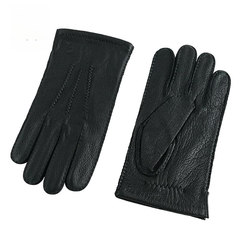 Men's Winter Warm Gloves Hand-Stitched Faux Deerskin Gloves with Wool Lining Thermal Gloves for Driving & Cycling