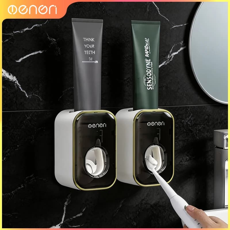 Wall Mounted Toothbrush Holder Auto Toothpaste Squeezer Punch Free Design Multifunctional Bathroom Storage Organizer Gadget