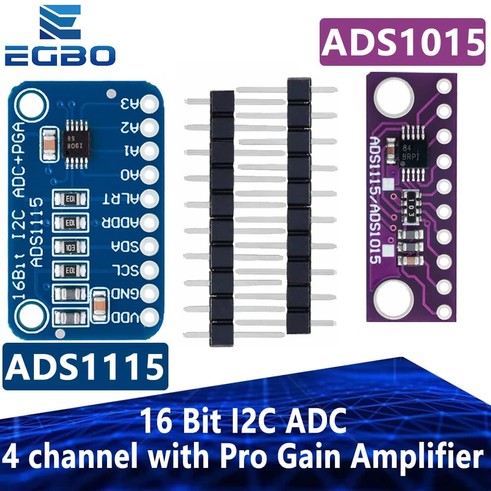 1 pcs EGBO 16 Bit I2C ADS1115 ADS1015 ADC module 4 channels with Pro Gain amplifier for Arduino RPi