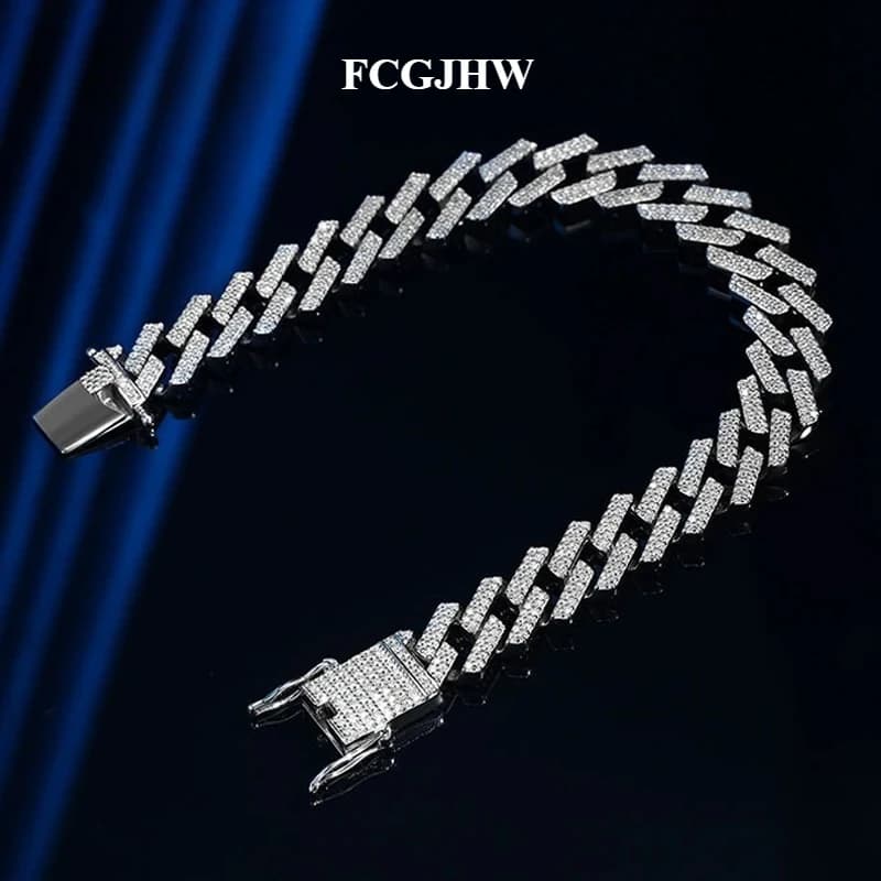 FCGJHW 10mm 5A Zircon Cuban Bracelet for Women Man 100% Sterling Silver S925 Hip Hop Party Jewelry Couple Cuban Chain Link 2026
