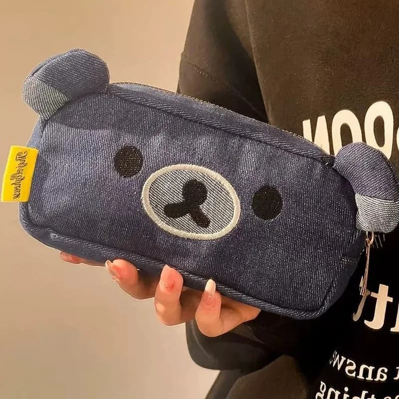 Cute Rilakkuma Cowboy Good-Looking Canvas Pen Bag Storage Bag Large Capacity Simple Pen Bag Makeup Bag Youngsters Holiday Gifts