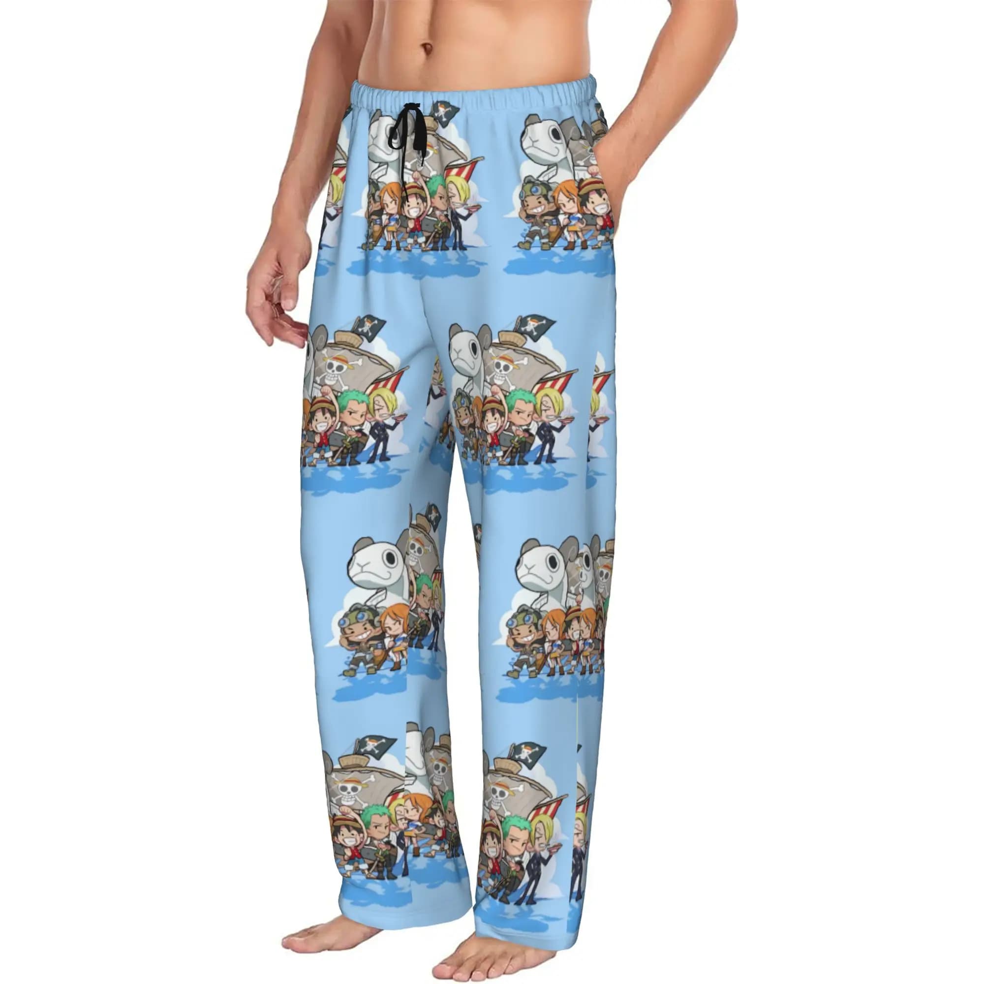 Custom Print Men's Anime One P-Pieces Luffy Pajama Pants Sleepwear Sleep Lounge Bottoms with Pockets