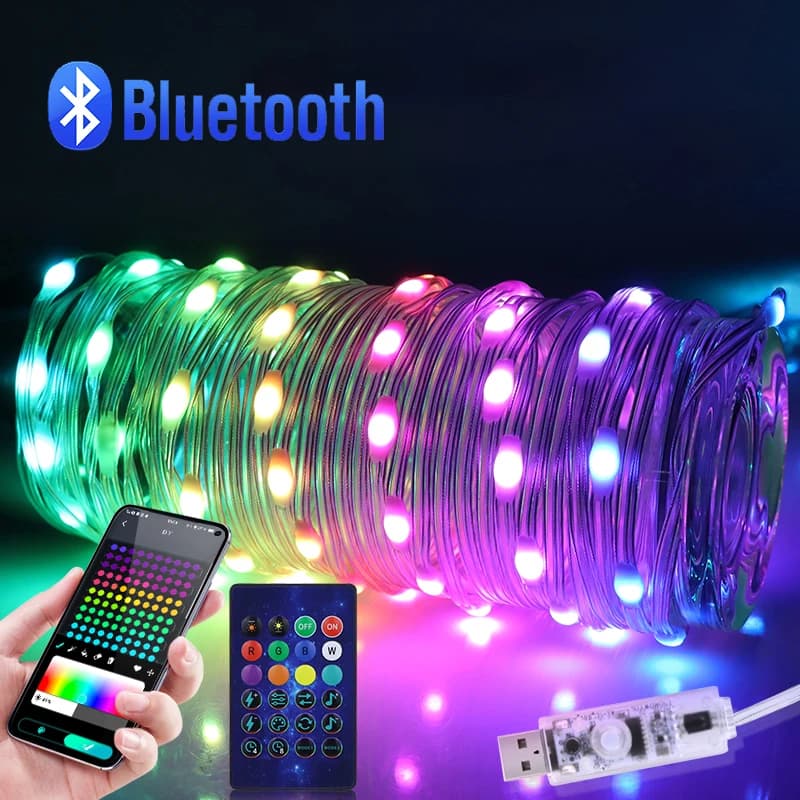 5V Natale Decorazione della festa nuziale Smart LED String Light 5m 10m 20m Bluetooth App Controllo FAI DA TE Colore Lucine Illuminazione