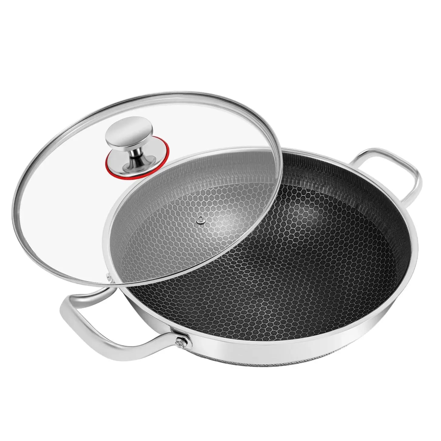 Padella in Acciaio Inossidabile 316 | Padella antiaderente da 32 cm con coperchio | Pentola per Cucina a Induzione e Gas