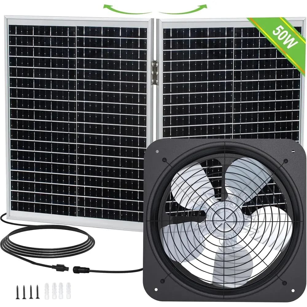 Kit Ventilatore Solare da Soffitta 50W, Pannello Solare 50W, Ventilatore DC 14V con Motore da 40W per Ventilazione Tetto e Serra