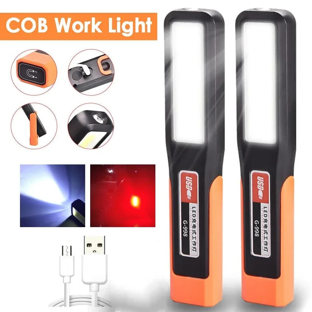 Lampada da lavoro a LED con illuminazione magnetica Torcia per manutenzione Lampada da garage per auto Meccanico ricarica COB Luce per manutenzione auto con gancio