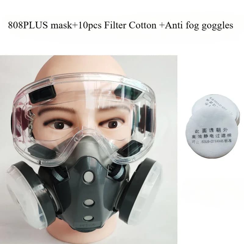 808 PLUS Breathing Mask with Glasses and Filters for Industrial Protection, Painting, Spray, PM2.5 Powders and Carbon Gas