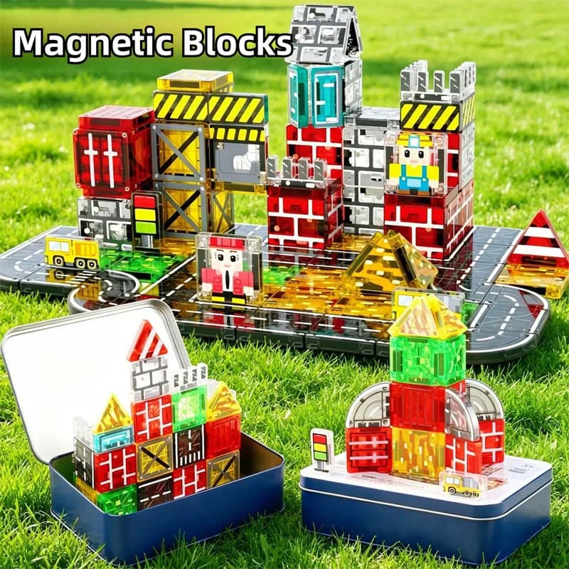 Portable Mini Magnetic Tiles Travel Set Magnetic Building Blocks Assembling Construction Model Building Toys Educational Toys