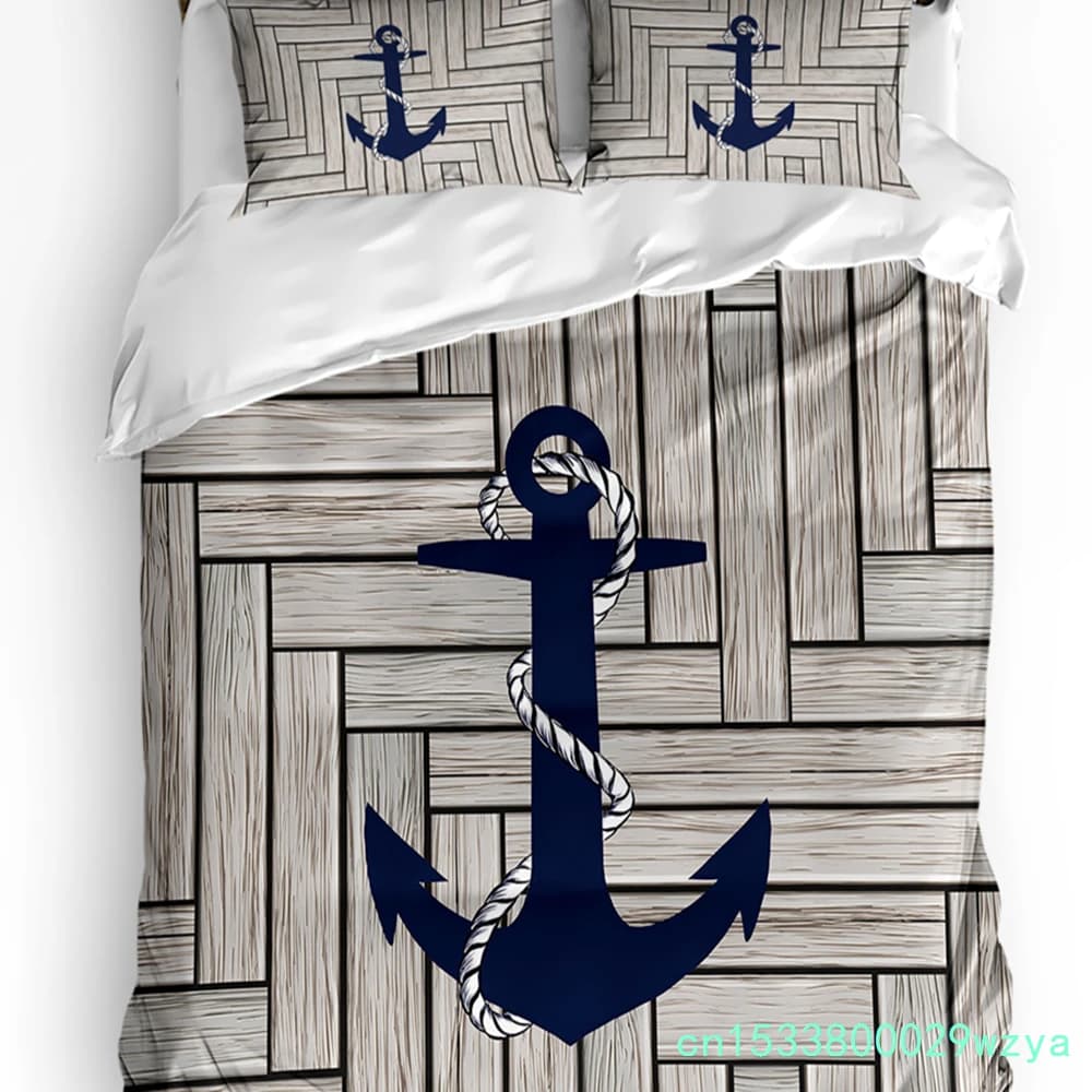 Wood Texture Marine Anchor Duvet Cover Bed Bedding Set Home Textile Quilt Cover Pillowcases Bedroom Double Bedding Set No Sheet
