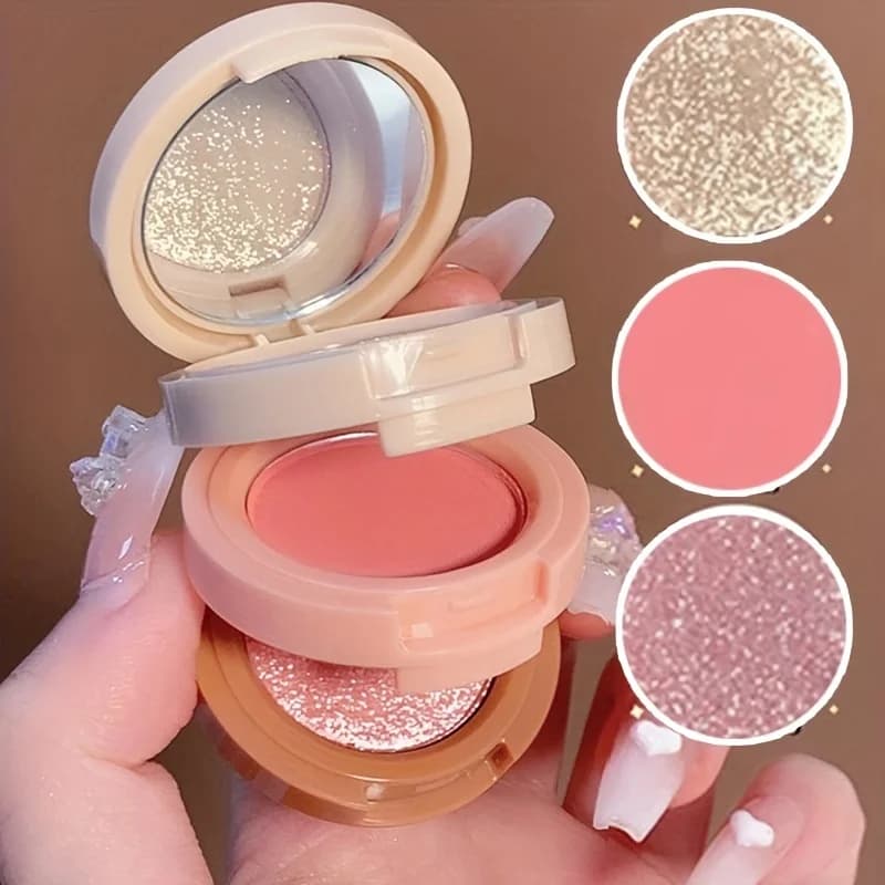 3 in 1, opaque texture and perlescent Glitter Blush Highlight Contouring Tablet 3 layers