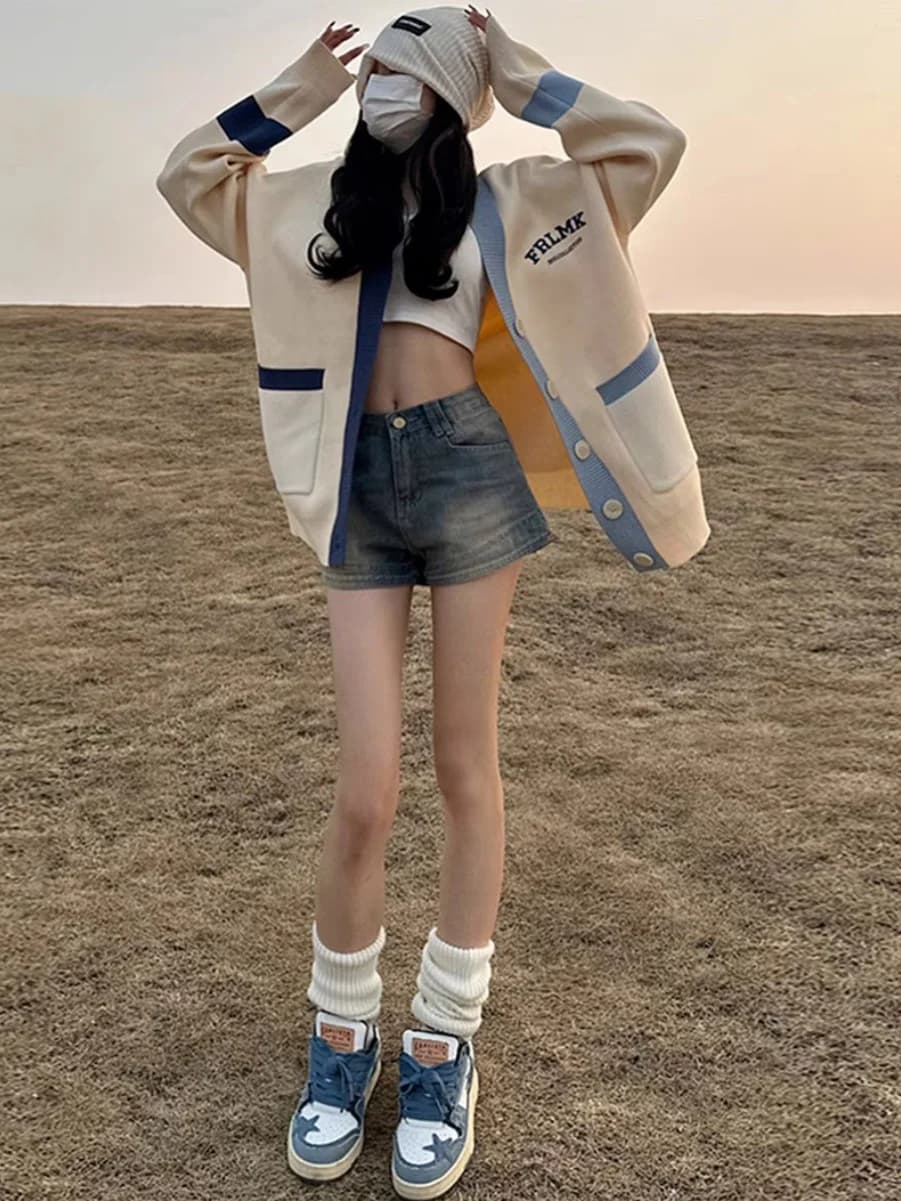 American Style Retro Denim Shorts Women plus Size High Waist Straight Leg Pants Spring Summer New Arrival A-Line Hot Pants