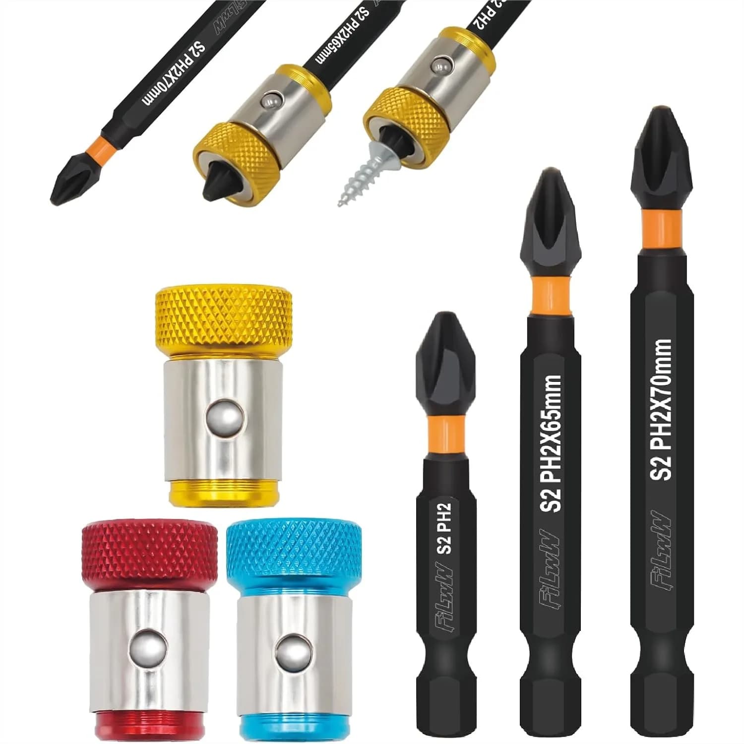 Set di 3 anelli magnetici per viti con punte per cacciavite PH2, supporto universale esagonale da 1/4 di pollice per utensili elettrici