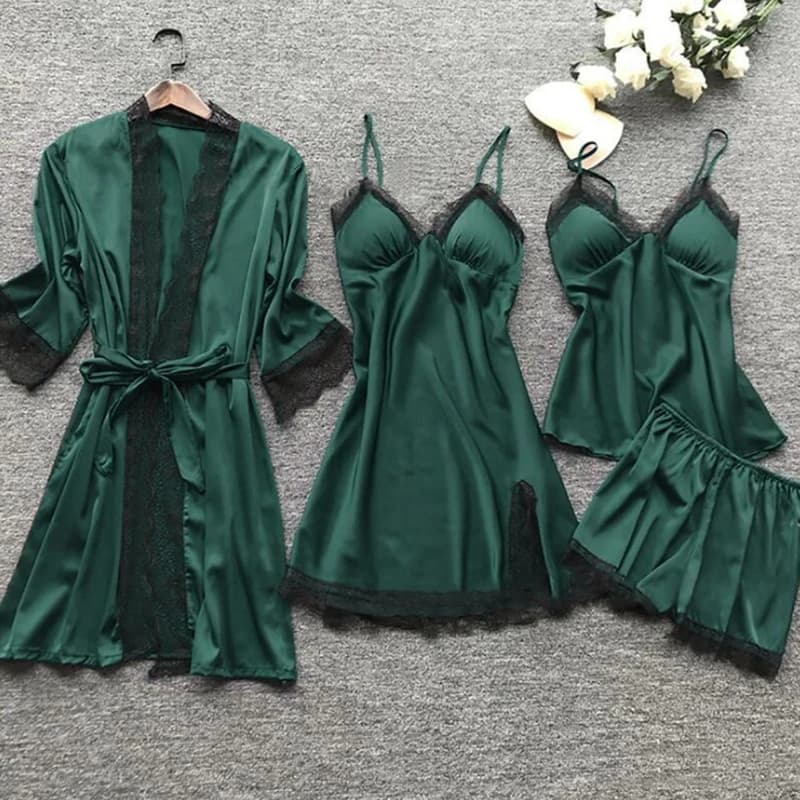 4 pezzi pigiama sexy in pizzo da donna moda abito con scollo a V pigiama comfort pigiama pigiama con pettorali camicia da notte casual loungew