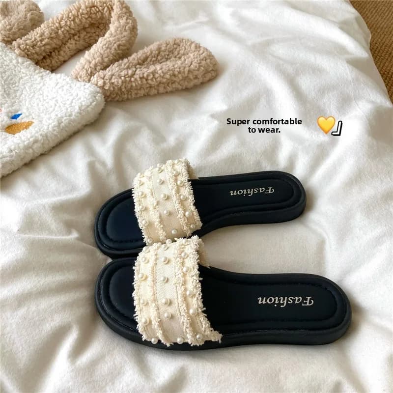 Moonlight Pearl Women's Sandals Breathable Hollow out Slip-On Slippers Casual Summer Shoes Comfortable Beachwear Footwear