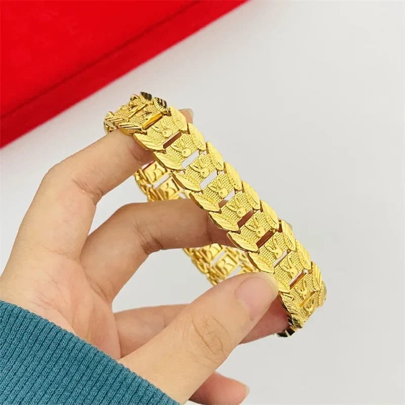 Design lussuoso 9999 Bracciale in vero oro 24 carati con coniglio zodiacale, accessori per gioielli a mano piatta, catena per orologi di moda