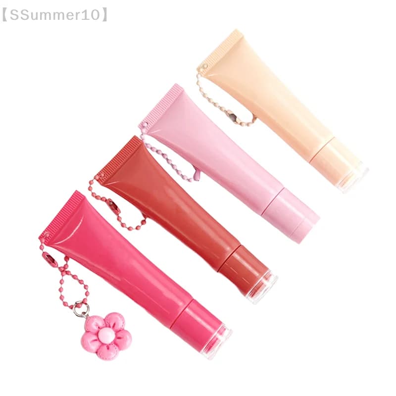 【SSummer10】15ml Empty Squeeze Lipstick Tube with Keychain Pendant - Refillable Liquid Lipgloss Sample Sub-Bottling Container【SS】