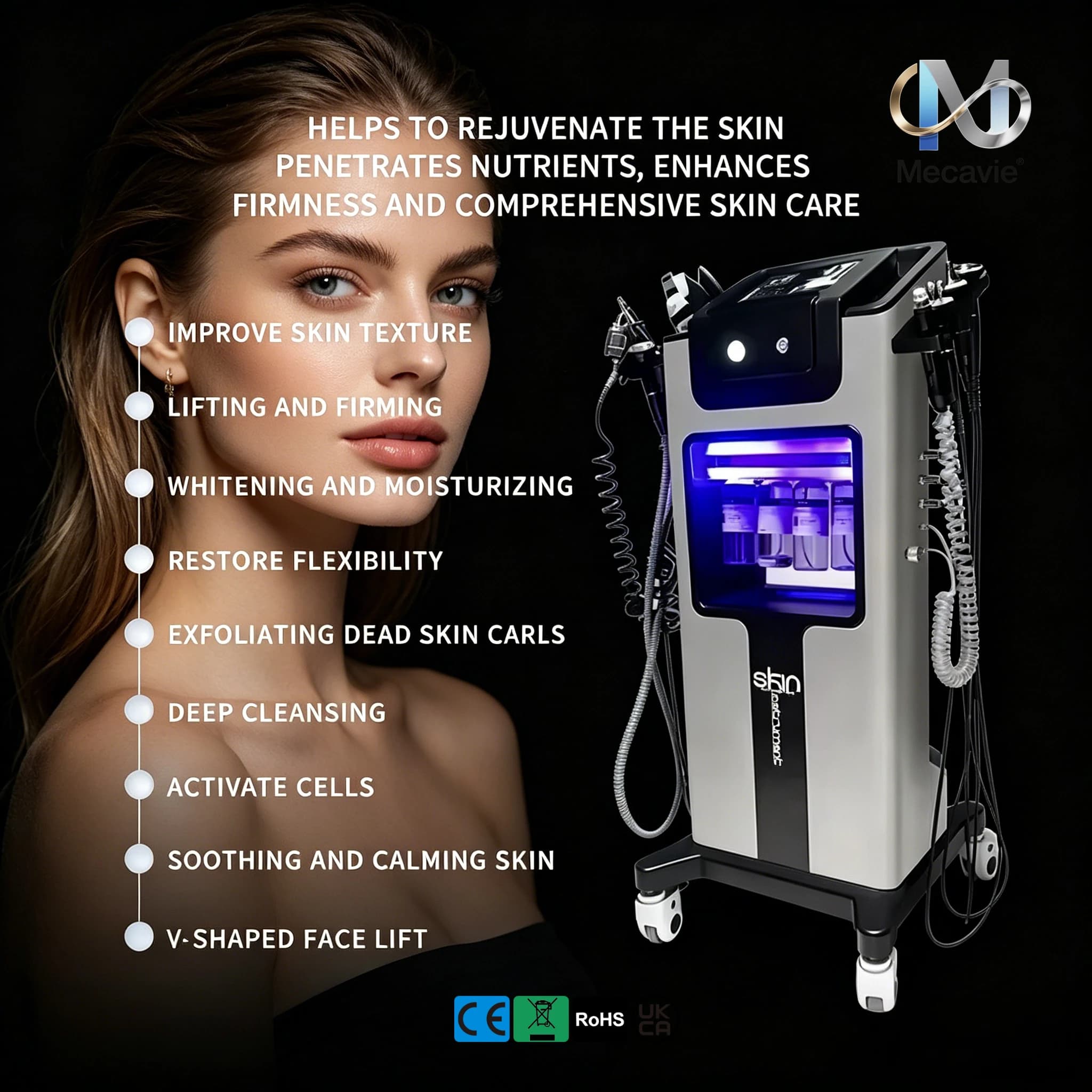 Black Pearl 10 in 1 Multifunction Hydra Facial Machine Hydra Dermabrasion RF Lifting Ultrasonic Skin Scrubber Cold Hot Hammer