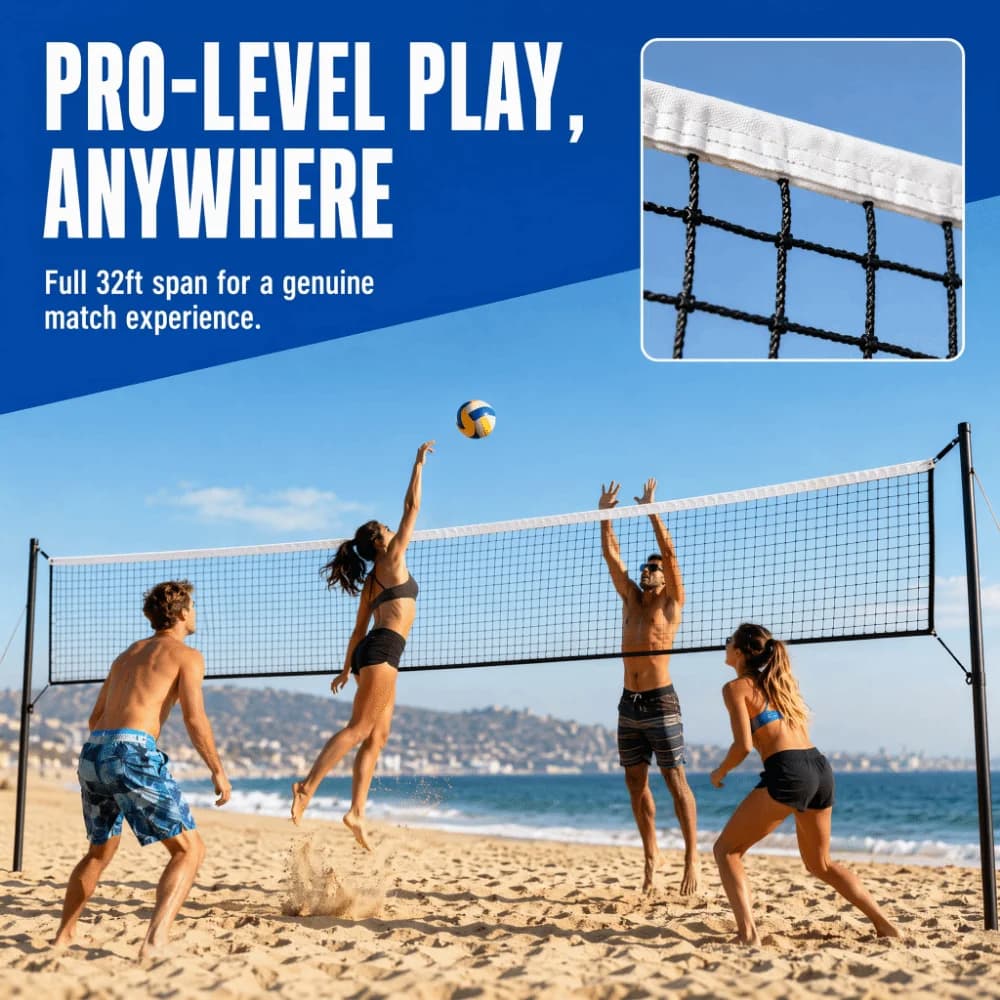 2pcs Covered Edge Beach Volleyball Net Durable Construction Standard Size Volleyball Training Net Polyethylene