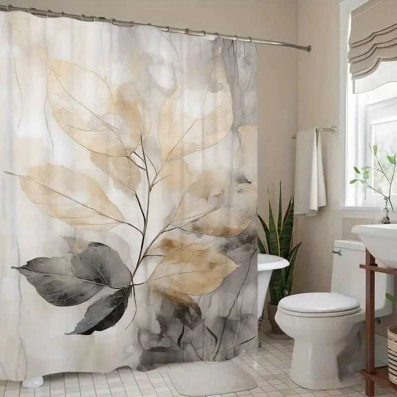 Tenda da bagno per piante primaverili con foglie delicate, 1 pezzo, stampa digitale, tenda da doccia impermeabile in poliestere