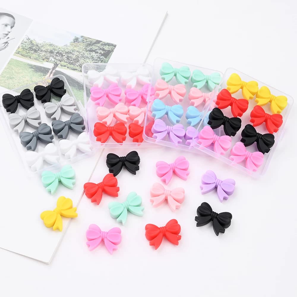 Set di 20 perline in silicone con fiocco colorato per la creazione di gioielli, portachiavi fai da te, collane, accessori per gioielli da realizzare perline di braccialetti