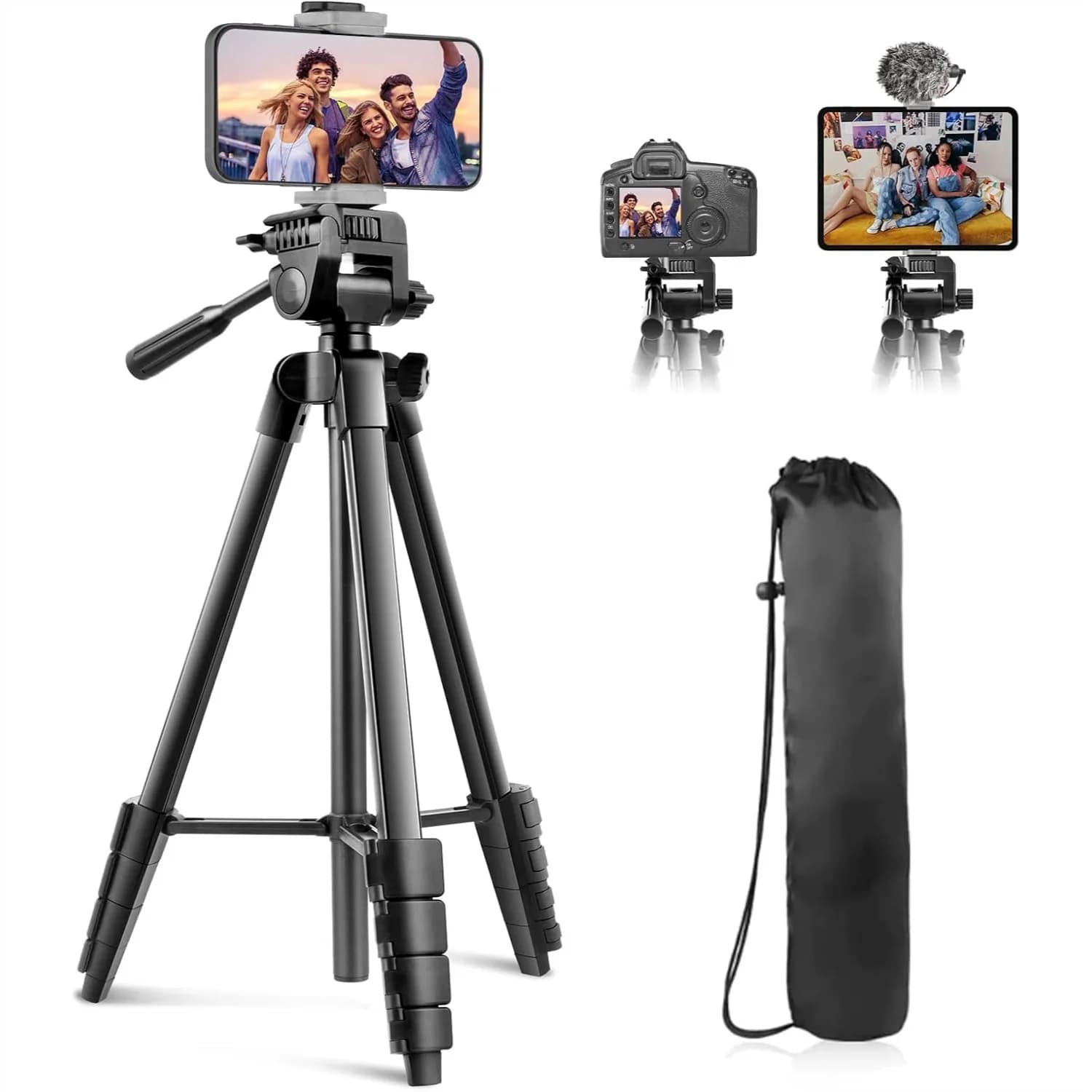 Treppiede per Fotocamera da 64 Pollici, Versatile Supporto per Telefono e iPad con Telecomando Wireless e Supporto 2-in-1 per Selfie/Video/Trasmissioni in Diretta