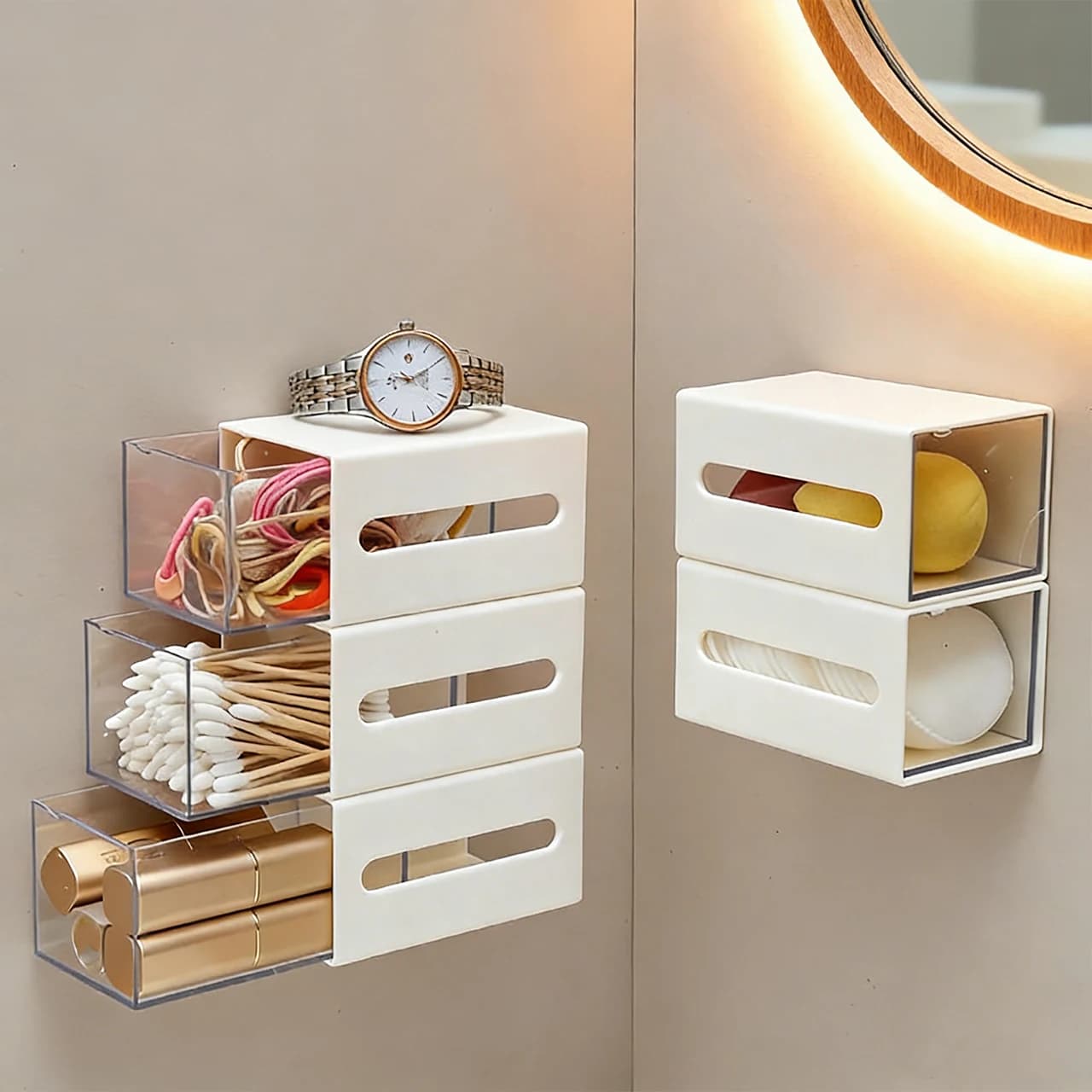 Bathroom Bidirectional Storage Box for Makeup Hair Ties Clips Holder Cotton Stick Makeup Organizer Pull-Out Case Storage Box