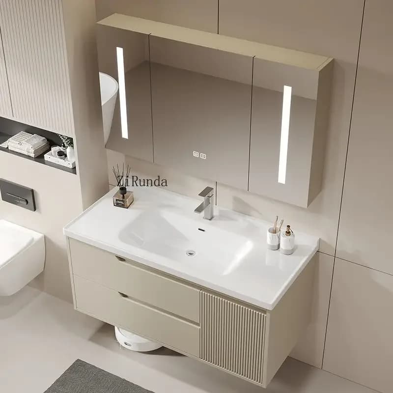 Mobile da bagno, mobiletto da parete in stile lusso con specchio Luce a diodi emettitori di luce Mobiletto da bagno